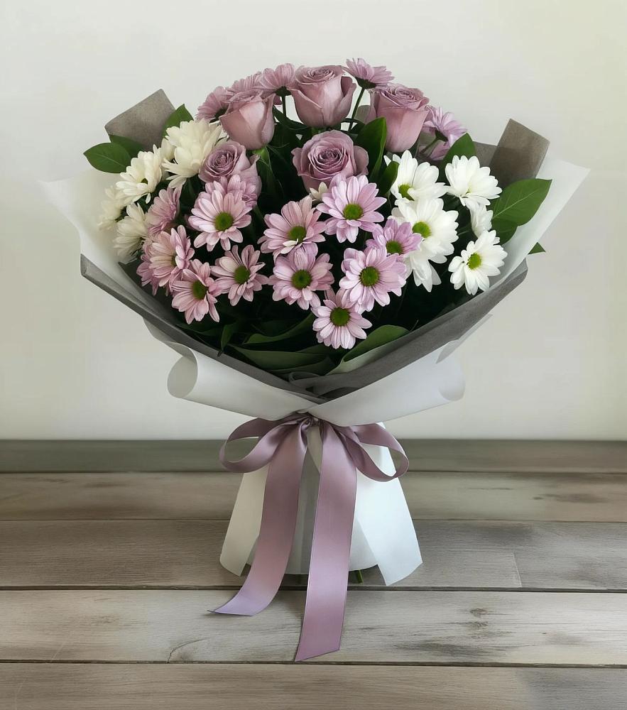 Букет цветов из: Хризантемы и Розы в Русско-Высоцкое