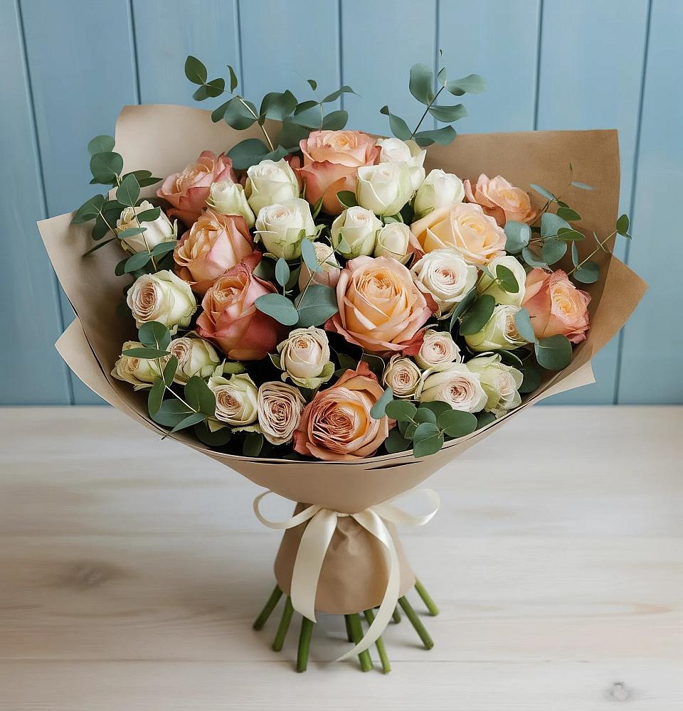 Букет цветов из: Альстромерии и Розы в Русско-Высоцкое