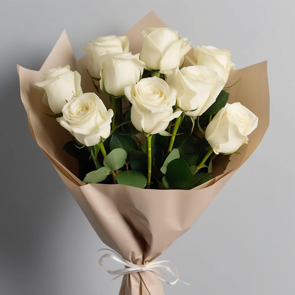 Букет 9 Белых роз Эдлесс Лав в Русско-Высоцкое