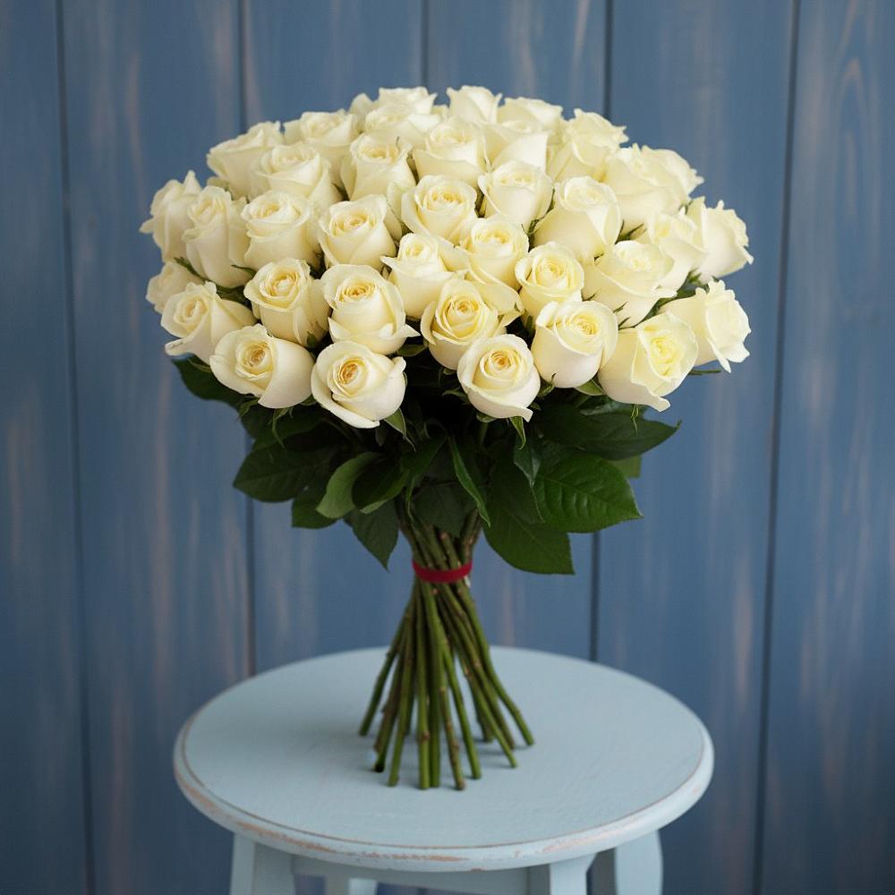 Букет 51 Белая роза Эдлесс Лав в Русско-Высоцкое