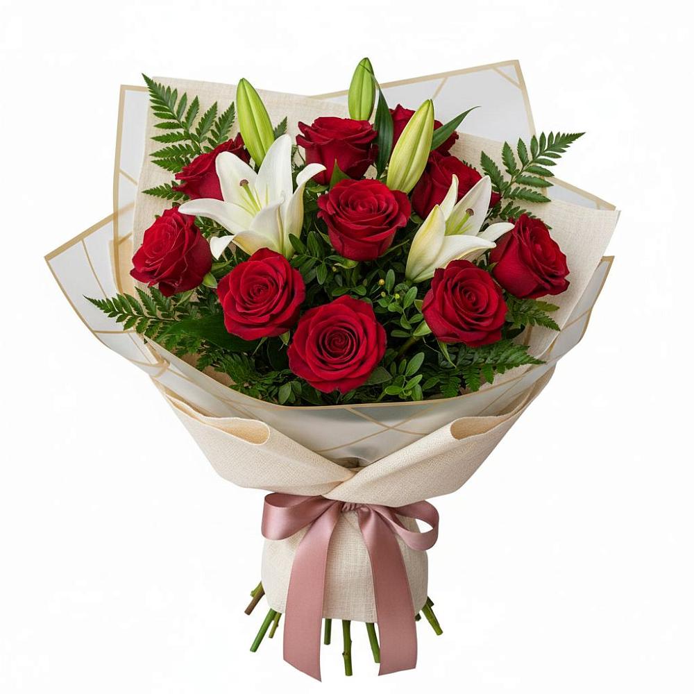 Букет цветов из: Лилии и Розы в Русско-Высоцкое