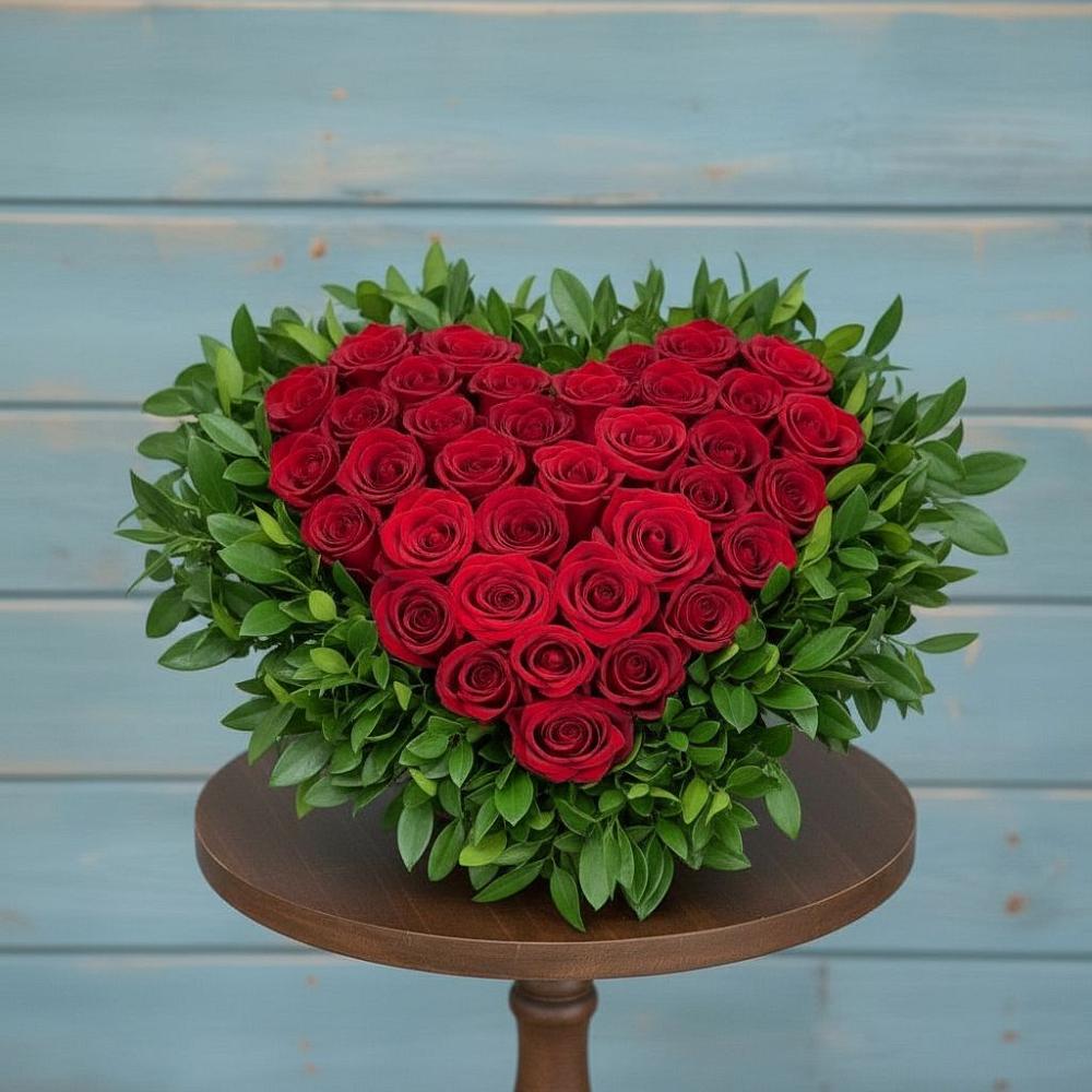 Цветочная композиция из Розы в виде сердца в Русско-Высоцкое