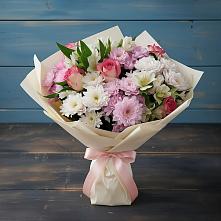 Букет цветов из:  Хризантемы, Альстромерии и Розы в Русско-Высоцкое