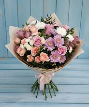 Букет цветов из:  Хризантемы, Розы и Альстромерии в Русско-Высоцкое